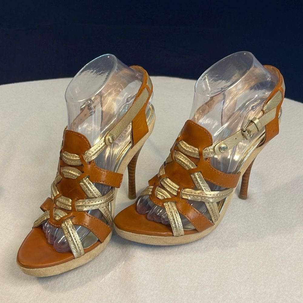 MICHAEL Michael Kors Tan and Gold Heels